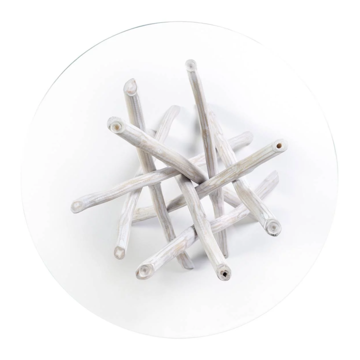 Table auxiliaire en bois recyclé avec cristal blanc pour un salon c...