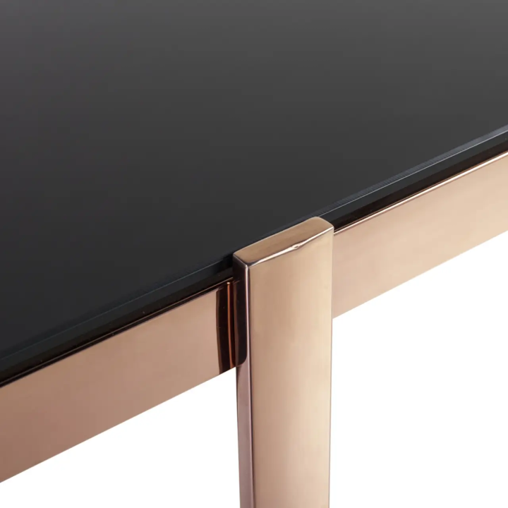 Table Basse Carrée en Bois avec Acier Inoxydable & Verre Trempé