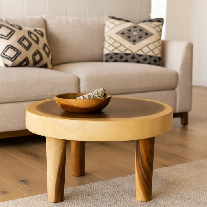 Table Basses en Bois de Suar Circulaire pour Salon Contemporain Cet...
