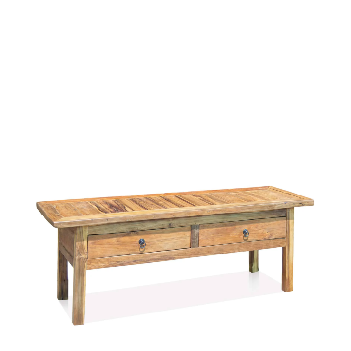 Table Basse en Teck avec 2 Tiroirs en Design Naturel Cette table ba...