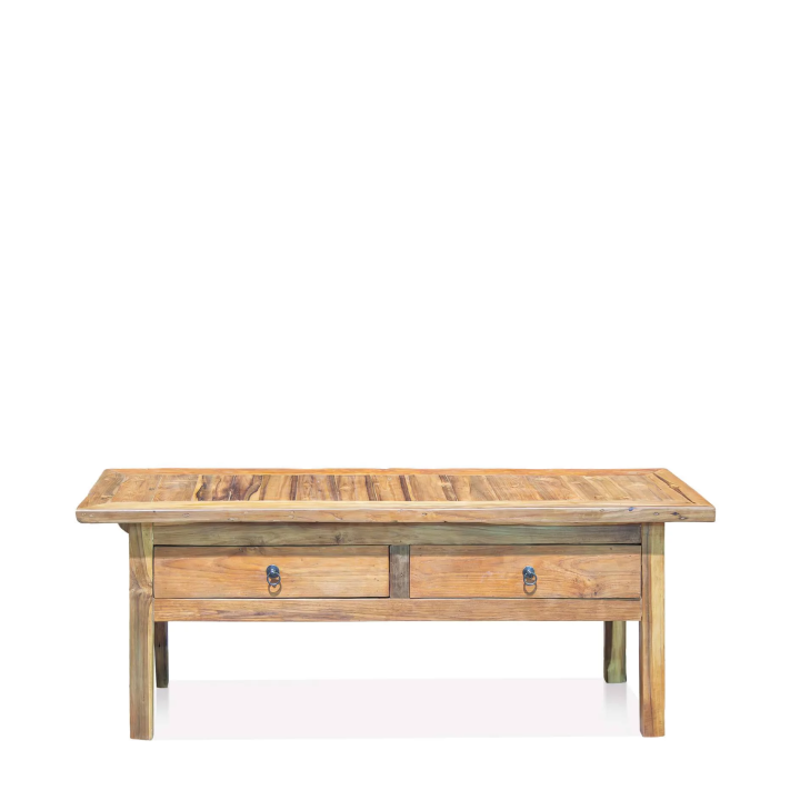 Table Basse en Teck avec 2 Tiroirs en Design Naturel Cette table ba...
