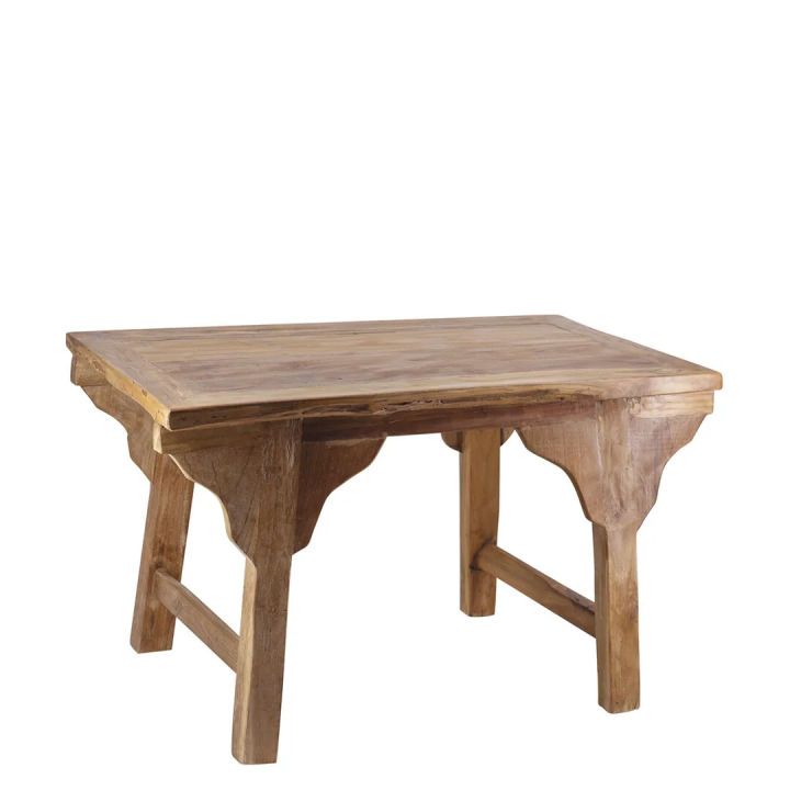 Table Basse en Teck Naturel - Pieds Massifs, Surface Lisse