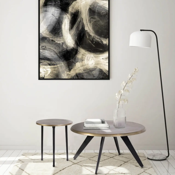 Table Basse Aluminium Bronze Vieilli pour Salon Contemporain en Boi...
