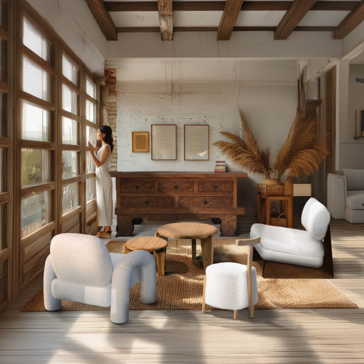 Table Basses en Teck Circulaire pour Salon Contemporain