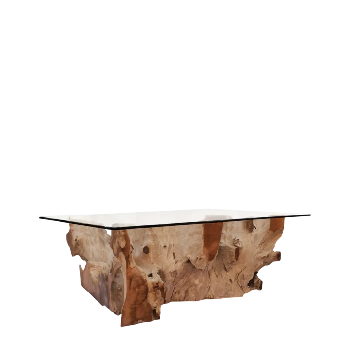 Table Basse en Bois de Teck avec Verre pour Salon Contemporain Cett...